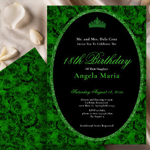 Convite Elegante Rosa Verde Floral Estreia de 18 Anos