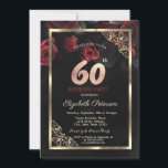 Convite Elegante Rosa vermelha Frame Black 60th Birthday<br><div class="desc">Um convite moderno,  chico e glamouroso com rosas vermelhas elegantes sobre fundo negro.</div>