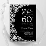 Convite Elegante Rosas Black Silver Surpresa 60º aniversár<br><div class="desc">Surpresa floral de prata preta 60º convite de aniversário. Design elegante com rosas, folha de falso prata e letra de script de tipografia. A Trendy convida o cartão perfeito para uma festa de na moda. Pode ser personalizado para qualquer idade. Impressos convites Zazzle ou modelo de impressão digital instantânea para...</div>