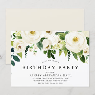 Convite Elegante Rosas Brancas Todos os Anos Festa de aniv