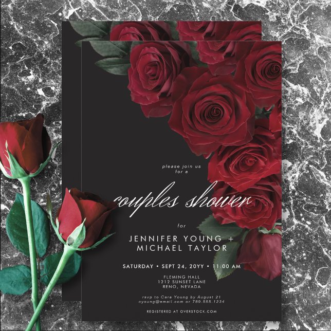 Convite Elegante Rosas de sangue Floral Chá de Casais (Elegant Moody Blood Roses Floral Couples Shower Invitation)