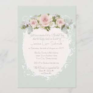 Convite Elegante Rosas Rosa Suculenta Chá Chá de panela