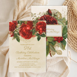 Convite Elegante Rosas Vermelhas Champanhe 21º Aniversário