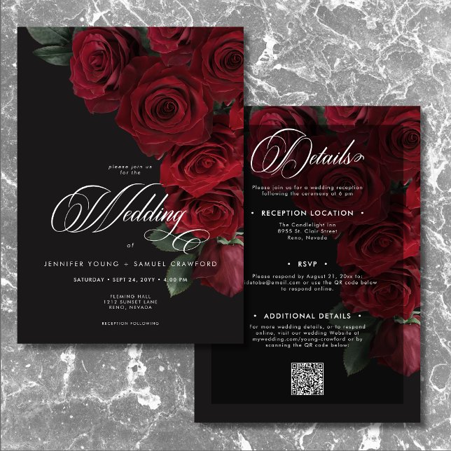 Convite Elegante Rosas vermelhas de sangue sangrento Flora (Elegant Moody Blood Red Roses Floral Two Sided Invitation)
