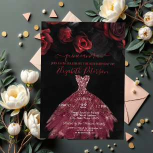 Convite Elegante Rosas vermelhas de Vestido Chic Quinceañe