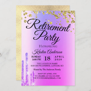 Convite Elegante Rosy Sparkly Glitter Retirement Party Inv