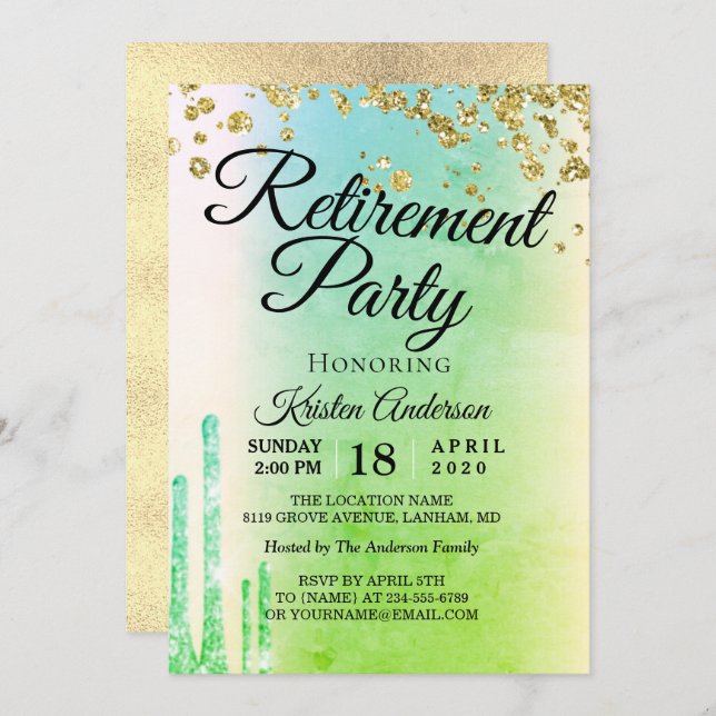 Convite Elegante Rosy Sparkly Glitter Retirement Party Inv (Frente/Verso)