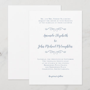 Convite Elegante Roteiro Clássico Formal Casamento Azul Em