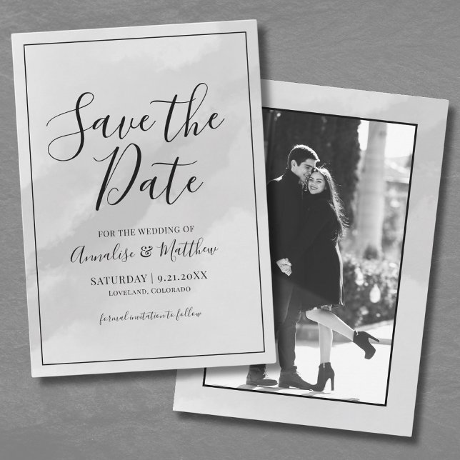 Convite Elegante Roteiro de Foto de Casamento Salvar a Dat (Elegant Script Save the Date Wedding Announcement)
