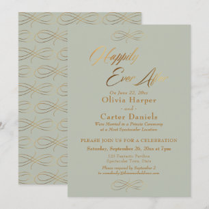 Convite Elegante Roteiro Dourado Felizes para Sempre, Verd