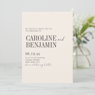 Convite Elegante Roteiro Formal Moderno de Casamento Creme