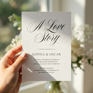 Convite Elegante Roteiro Minimalista de Casamento Caligraf