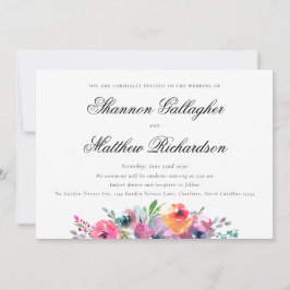 Convite Elegante Roteiro Moderno Floral Aquarela Casamento