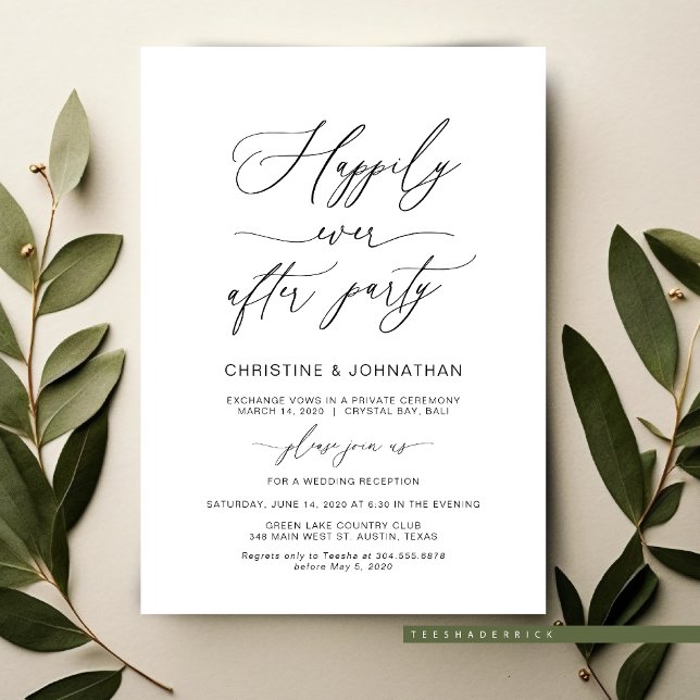 Convite Elegante Roteiro, Preto, Fuga de Casamento (Wedding Elopement Invitation, in Elegant Script, Party, Dinner and Dancing Invites)