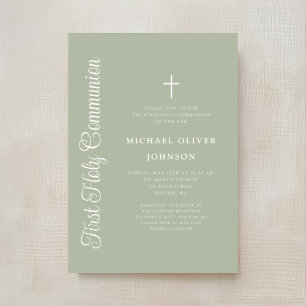 Convite Elegante Roteiro Sage Verde Menino Primeira Comunh