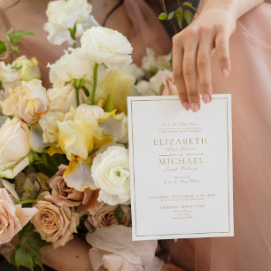 Convite Elegante Rótulo Clássico de Casamento Dourado