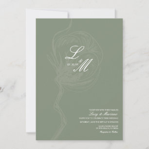 Convite Elegante Rótulo de Algodão com Flor Monogramada Ca