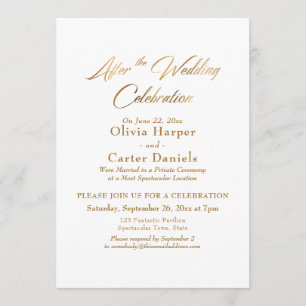 Convite Elegante Rótulo Dourado Após a Celebração de Casam