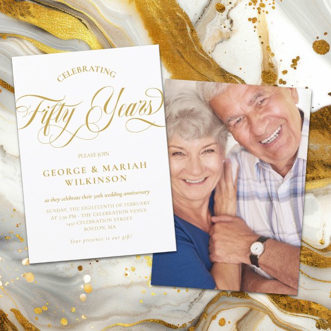 Convite Elegante Rótulo Giratório de Aniversário de 50 Ano (Criador carregado)