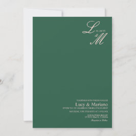 Convite Elegante Rótulo Monogramado Verde Bege Casamento
