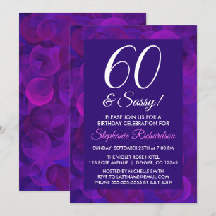 Convite Elegante Roxo 60 e Festa de aniversário Sassy