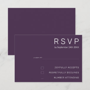 Convite Elegante Roxo Ameixa RSVP de Casamento Minimalista
