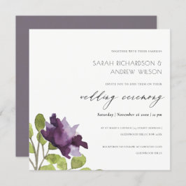 CONVITE ELEGANTE ROXO AZUL FLORAL CASAMENTO AQUARELA