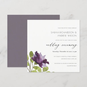 CONVITE ELEGANTE ROXO AZUL FLORAL CASAMENTO AQUARELA