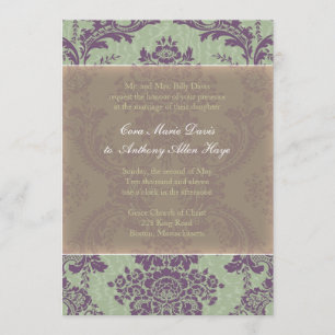 Convite elegante roxo do casamento tema damasco da