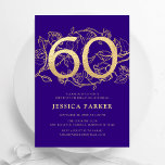 Convite Elegante Roxo Dourado 60º Aniversário<br><div class="desc">Ouro roxo elegante 60º convite de aniversário. Design feminina moderna personalizável,  com sotaques botânicos rosas e ouro brilhante falso. Simples cartão de convite floral perfeito para uma comemoração de um na moda. Personalize com seus próprios detalhes. Impressos convites Zazzle ou modelo de impressão digital instantânea para download.</div>
