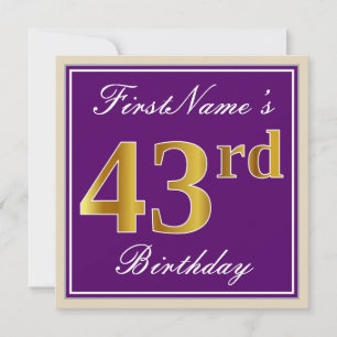 Convite Elegante, Roxo, Dourado Falso Aniversário de 43 an