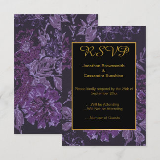 Convite ELEGANTE ROXO Dourado FLORAL VINTAGE RSVP