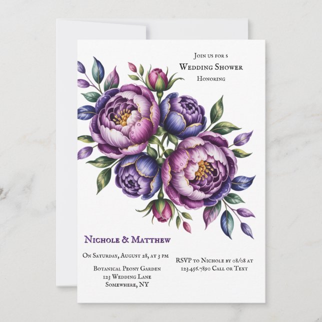 Convite Elegante Roxo e Chá de casamento de Magenta (Frente)