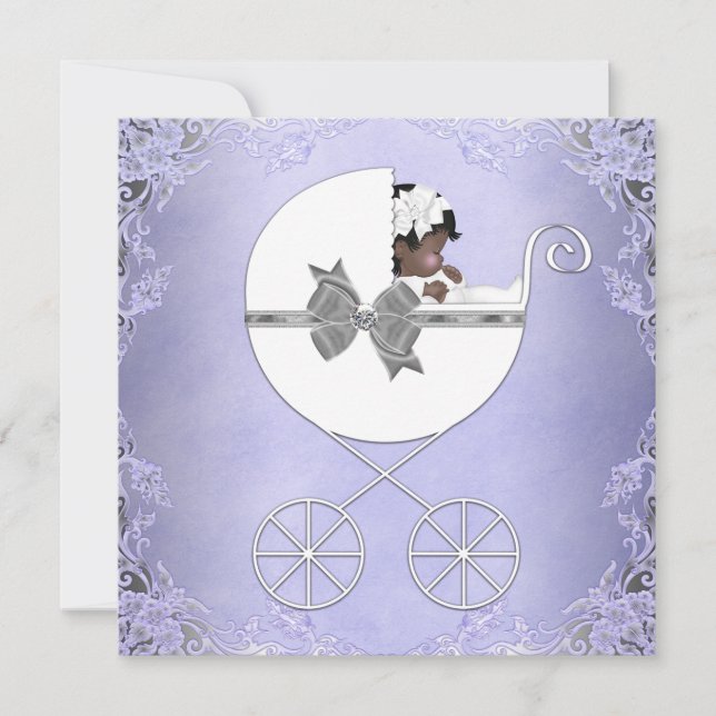 Convite Elegante Roxo e Cinza Chá de Bebê Étnica (Frente)