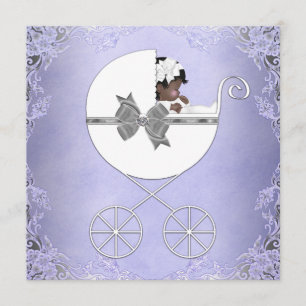 Convite Elegante Roxo e Cinza Chá de Bebê Étnica