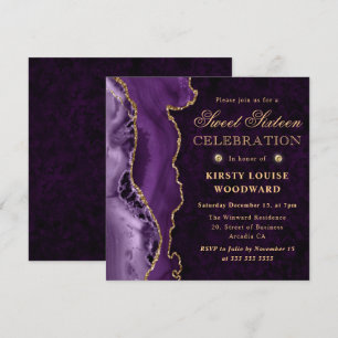Convite Elegante Roxo e Dourado Agate Glitter Sweet Sixtee