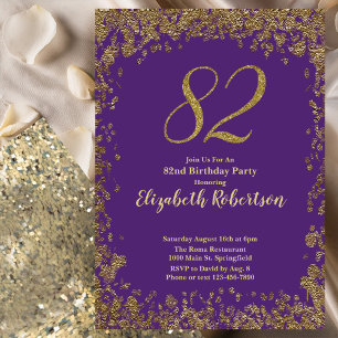 Convite Elegante Roxo e Dourado Aniversário de 82 anos