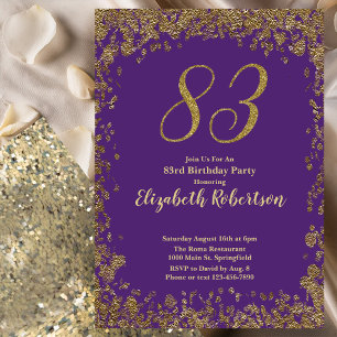 Convite Elegante Roxo e Dourado Aniversário de 83 anos