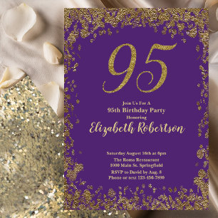 Convite Elegante Roxo e Dourado Aniversário de 95 anos