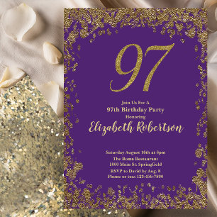 Convite Elegante Roxo e Dourado Aniversário de 97 anos
