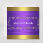 Convite Elegante Roxo e Dourado Evento de Aniversário da J<br><div class="desc">Festa de aniversário ou Convite para Todos os Eventos. Fundo Dourado e roxo com metal Dourado com órbitas roxas de joias. Personalize com seus próprios detalhes.</div>