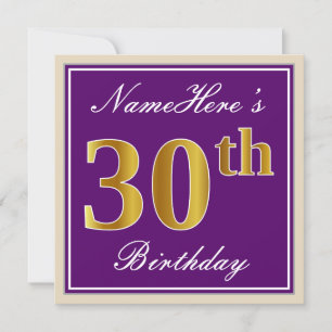 Convite Elegante, Roxo, Faux Dourada aniversário de 30 an