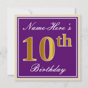 Convite Elegante, Roxo, Faux Dourado 10º Aniversário + N