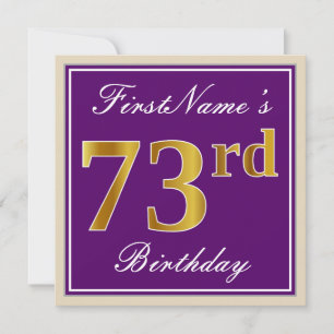 Convite Elegante, Roxo, Faux Dourado 73º Aniversário + Nom
