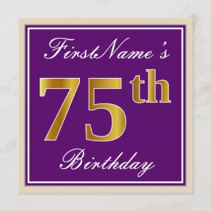 Convite Elegante, Roxo, Faux Dourado 75º Aniversário + N