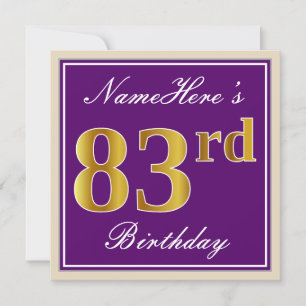 Convite Elegante, Roxo, Faux Dourado 83º Aniversário + N