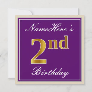 Convite Elegante, Roxo, Faux Dourado segundo aniversário +