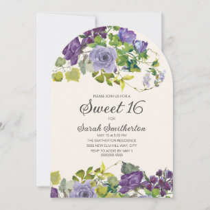 Convite Elegante Roxo Floral Vinheta Aquarela Doce 16