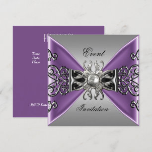 Convite Elegante Roxo Mauve Joia Prata Preto