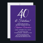 Convite Elegante Roxo Minimalista 40 e Fabuloso Aniversári<br><div class="desc">Elegante Roxo Minimalista 40 e Fabuloso Convite de Aniversário Personalize este elegante convite de aniversário roxo com o nome da pessoa que celebra um dia muito especial em sua vida. Um aniversário de 40 anos é um marco especial para celebrar. Marque a ocasião criando uma festa e enviando convites para...</div>